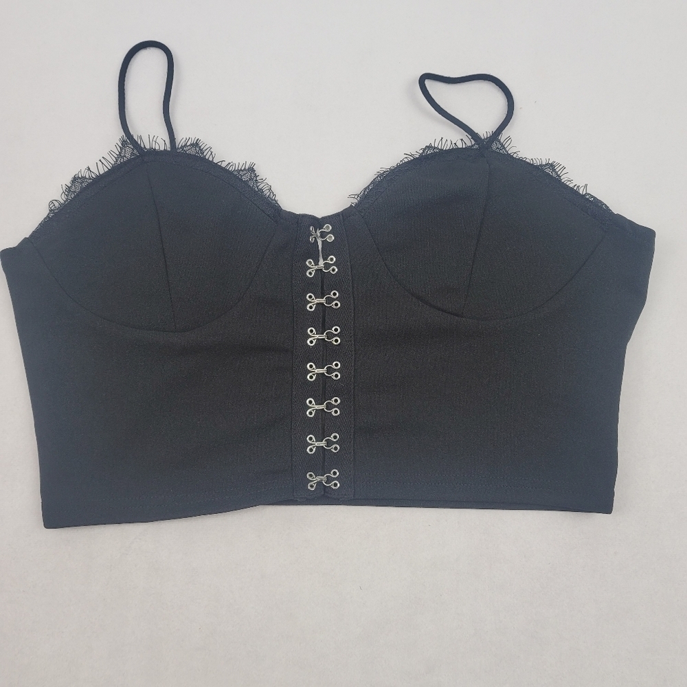 NWOT black hook & eye corset bustier with lace - Picture 4 of 7